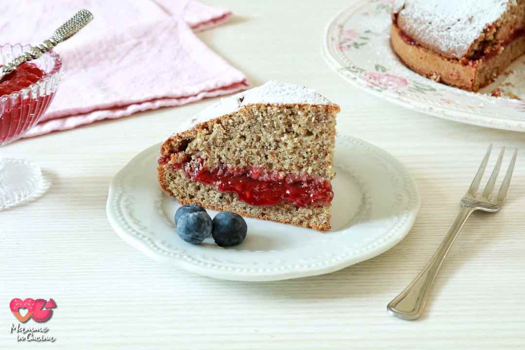 Torta al grano saraceno e nocciole con ripieno di marmellata di lamponi