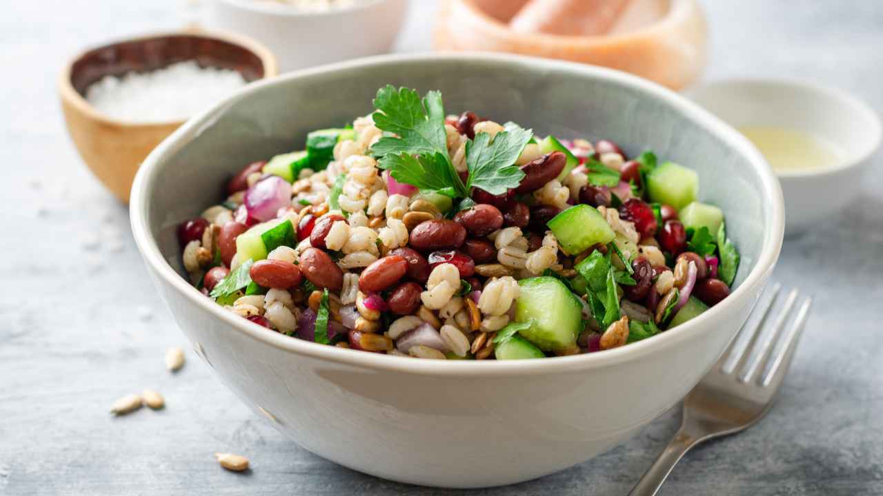 Orzo all'insalata con fagioli e cetrioli