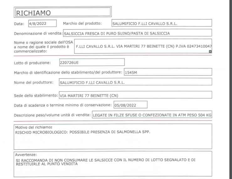 richiamo salsiccia