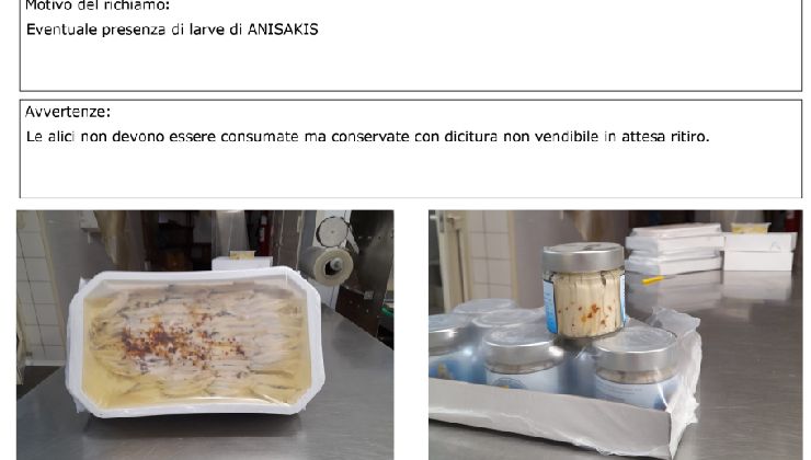 Alici marinate dolci sott'olio ritirate per larve Anisakis