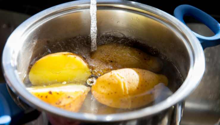 Patate in una pentola con acqua